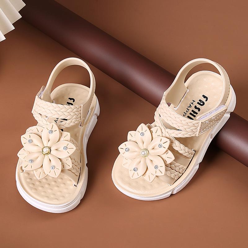 Детские сандалии, летние нескользящие сандалии на мягкой подошве, милые сандалии принцессы с цветами, детские сандалии