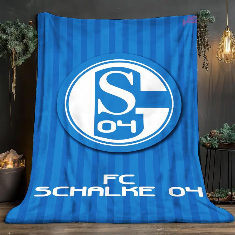 FC Schalke 04 Blue Stripe Logo Print Fleece Blanket, Soft Warm Throw Blanket for Sofa Bed Football Fan Gift