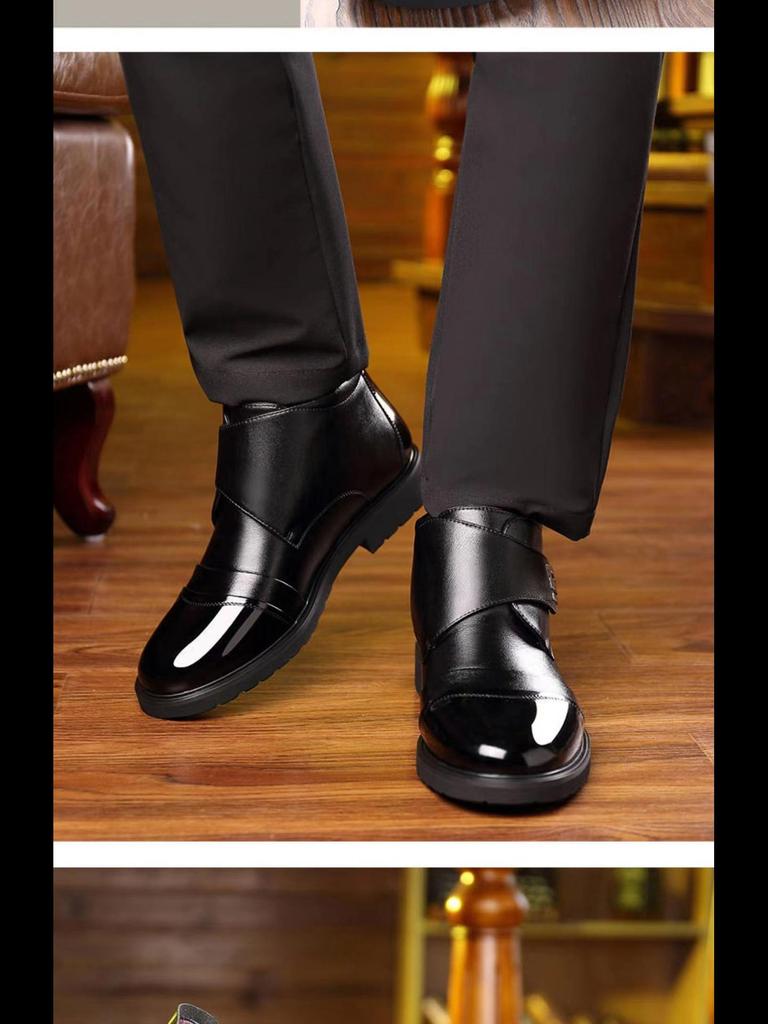 Men's Genuine Leather Velcro Winter Shoes with Plush Wool for Middle-Aged & Elderly