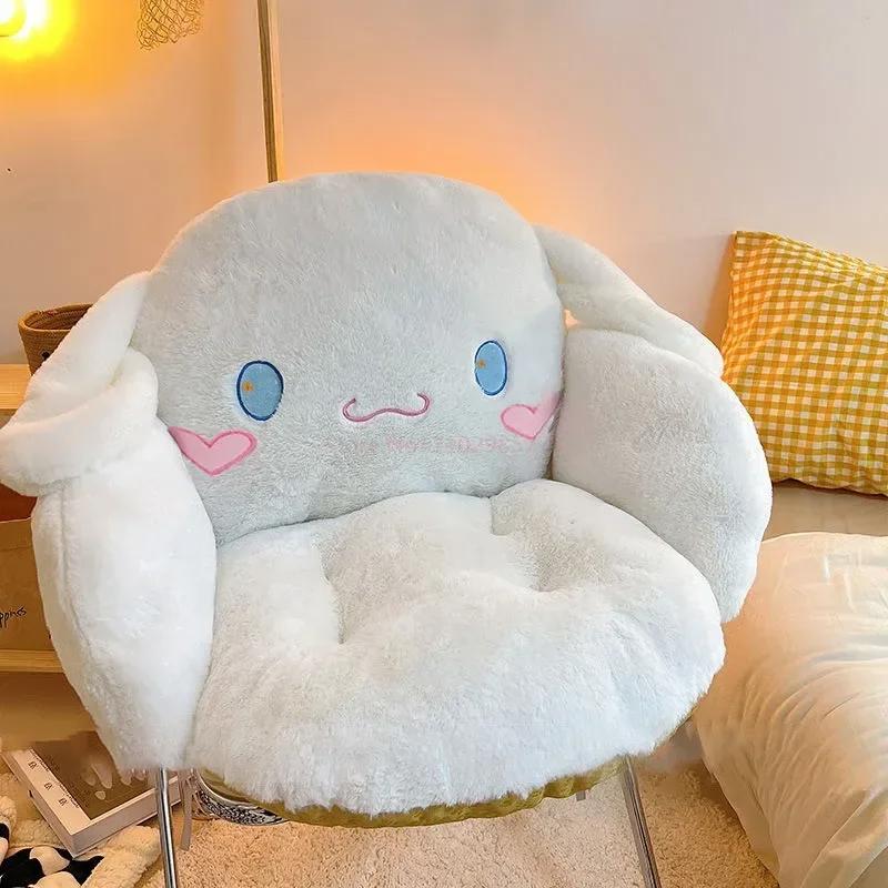 Sanrio мультфильм Cinnamoroll зимняя плюшевая полуокруженная черная подушка Kuromi спинка общежития офисная нескользящая подушка для стула