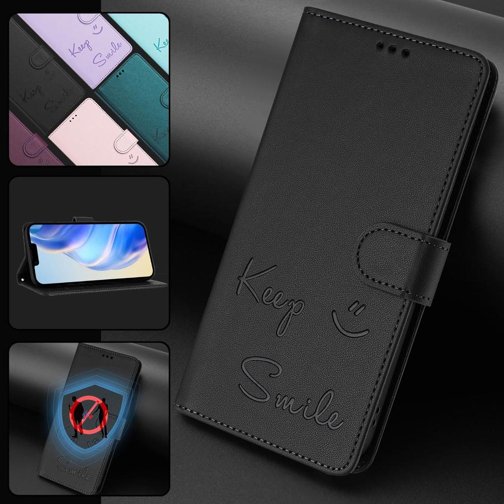 Leather Wallet Flip Case For Doogee N55 Plus N60 Pro Note 58 59 56 56x Keep Smile Embossed Design with Wrist Strap