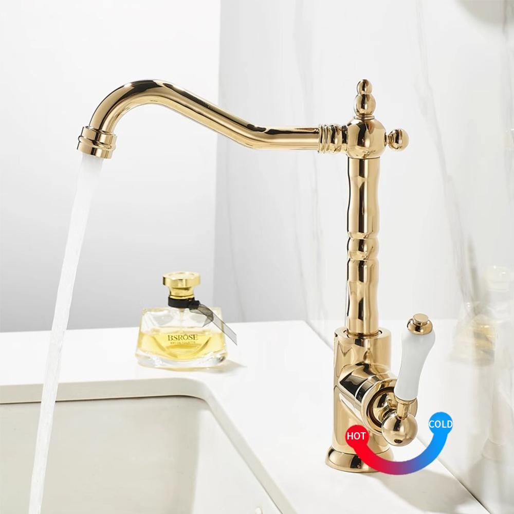 Kitchen Faucets Retro Industrial Style Gold Brass Crane Bathroom Faucets Hot and Cold Water Mixer Tap Torneira 9161