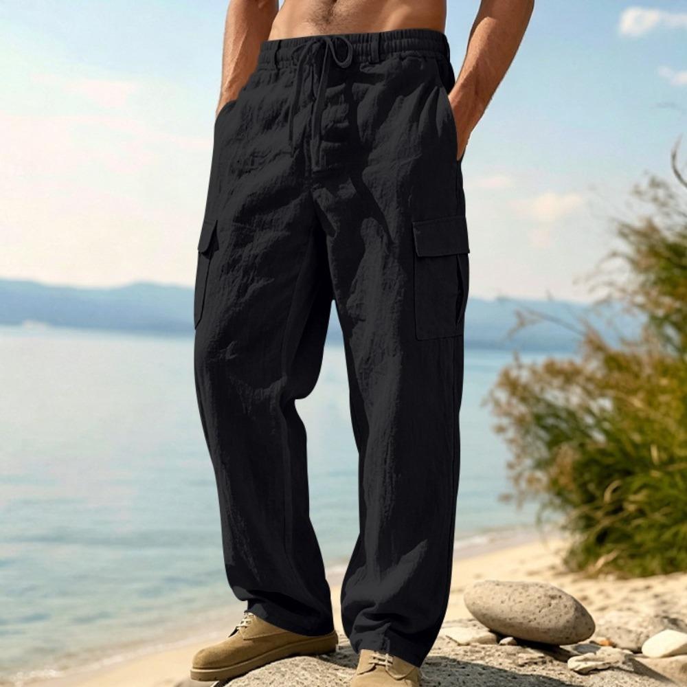 Men’s Summer Linen Work Trousers, Loose-fitting, Breathable Casual Trousers, Cotton-linen Beach Trousers
