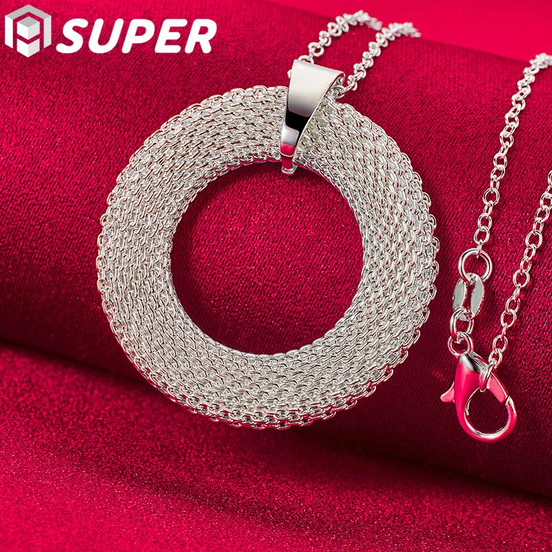 Super Fine 925 Sterling Silver Woven Round Pendant Necklace Wedding Fashion Jewelry