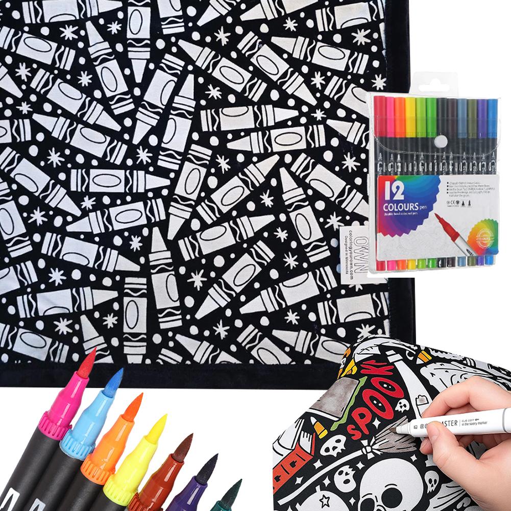 Раскрашиваемое DIY washable одеяло с 12 цветными маркерами, творческое искусство, индивидуально окрашенная ткань с цветами, одеяла для взрослых, для релаксации