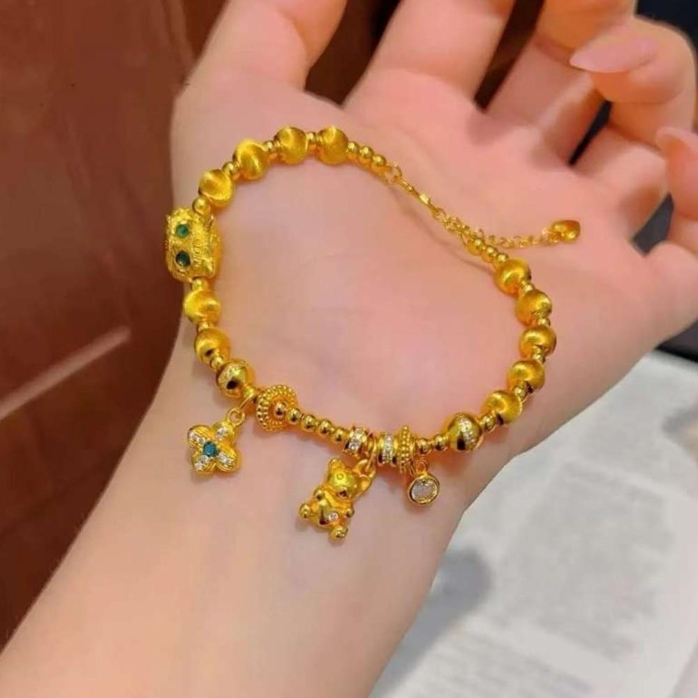 Elegant Enamel Gold Lucky Bead Hand Chain Sand Gold Granulation Dumpy Elephant Bracelet  Banquet