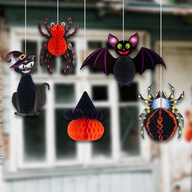 Halloween Decoration 3D Honeycomb Ball Pendant Party Background Wall Hanging Accessorie Halloween Pumpkin Spider Ghost Ornament