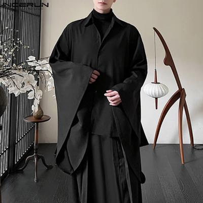 Мужские готические винтажные свободные рубашки на пуговицах с рукавами «летучая мышь»