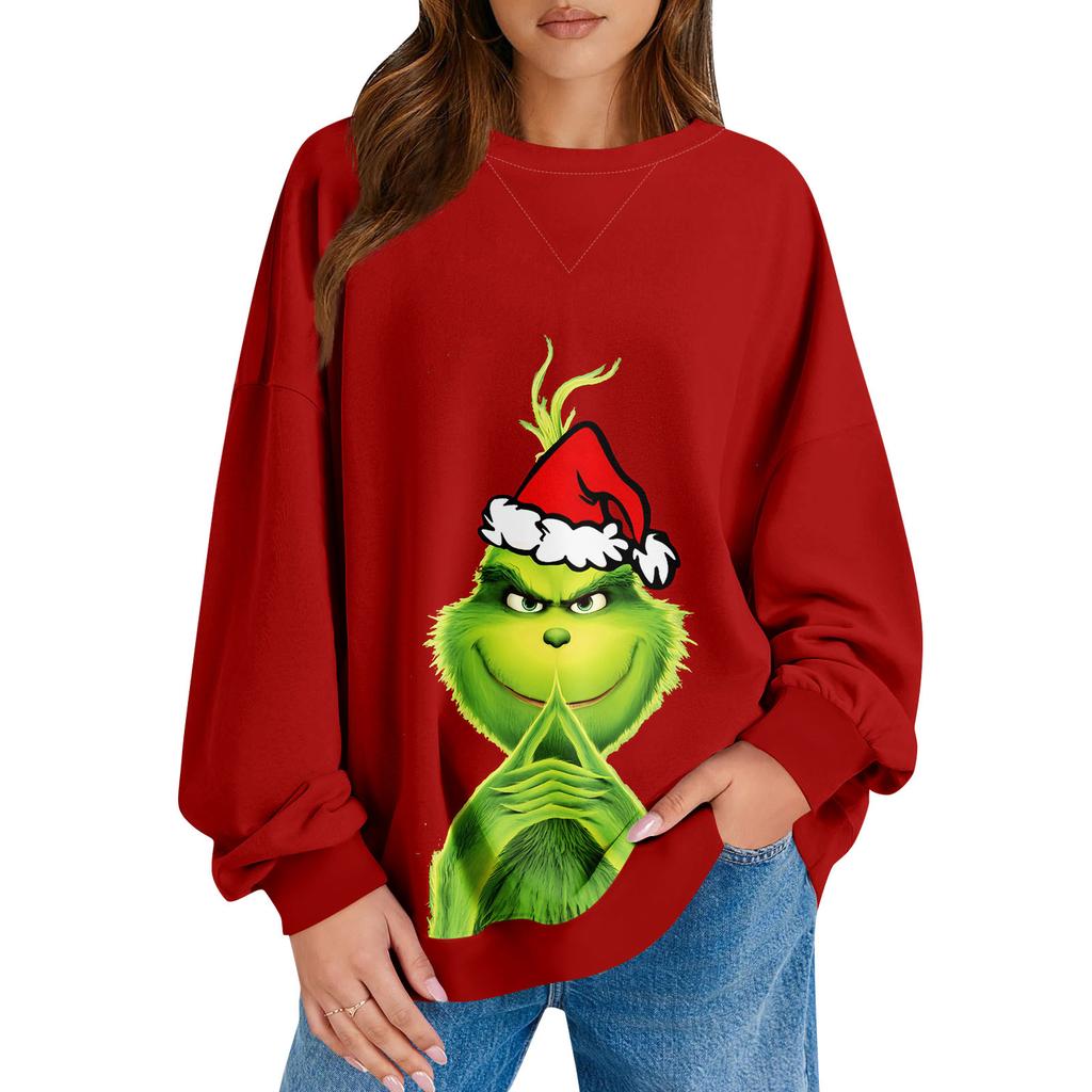 Женский повседневный рождественский принт пуловер с длинным рукавом рубашка свободного покроя свитшот