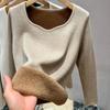 Флисовые утепленные вязаные свитера, женские однотонные термобелье, топы, женские зимние модные рубашки с глубоким вырезом