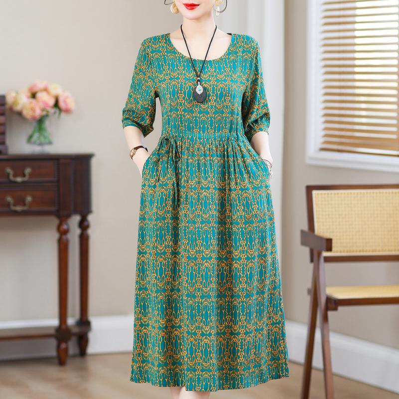 Повседневные летние женские платья больших размеров с коротким рукавом и винтажным принтом, длинное платье женское