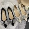 Fashion Flat Shoes for Women 2025 Spring and Autumn Black Pointed New Diamond Butterfly Bow Shallow Plus Size Women's Shoes 42 43 44