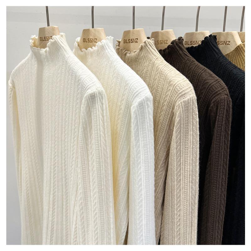 Вязаный свитер с полувысоким воротом, однотонный женский свитер с длинными рукавами