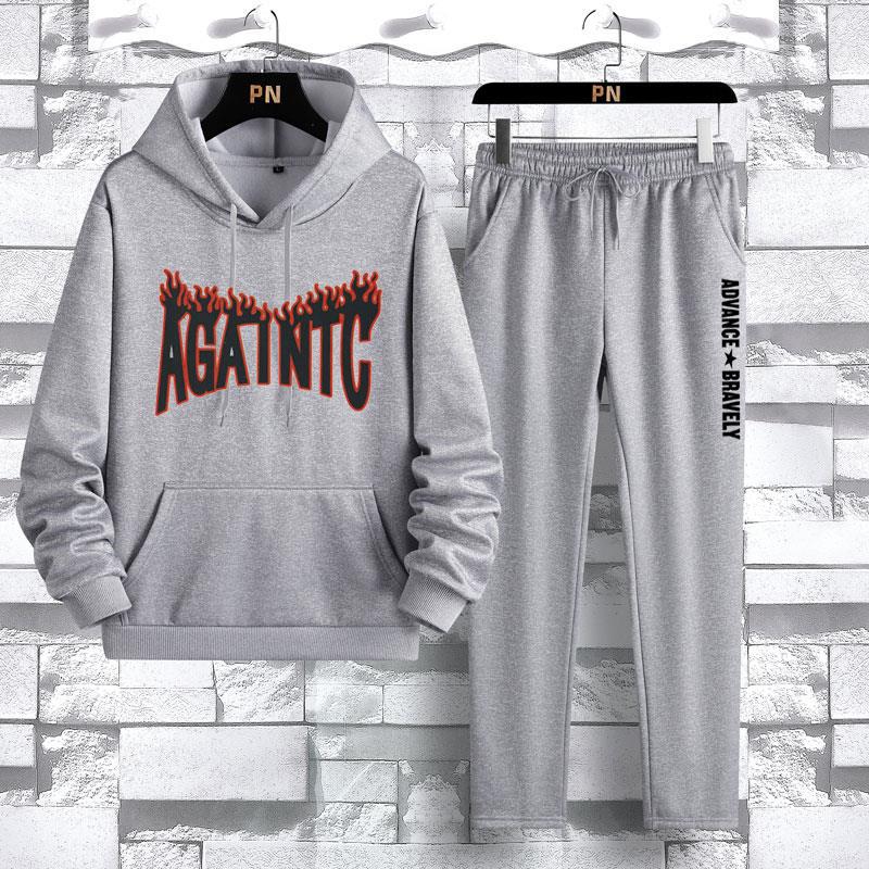 Мужской свитер с капюшоном, состоящий из двух частей, флисовый утеплитель, повседневный спортивный комплект с длинными рукавами, мужской комплект