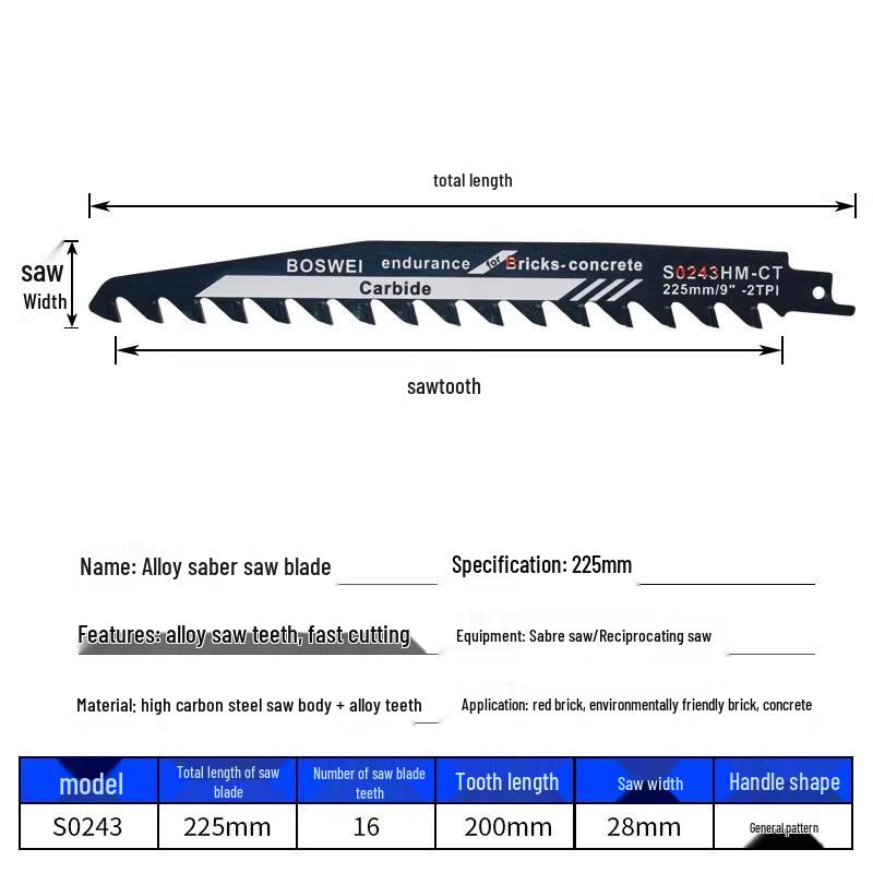 Versatile Reciprocating Saw Blade - Ideal for Metal, Wood, Plastic, and Aluminum with Coarse and Fine Teeth, Extended for Electric Saws