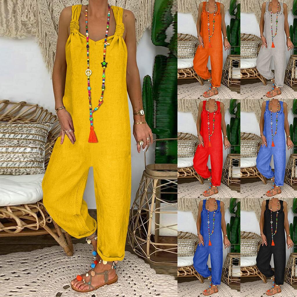 Модные ретро богемные художественные свободные повседневные большие льняные брюки на подтяжках, комбинезоны