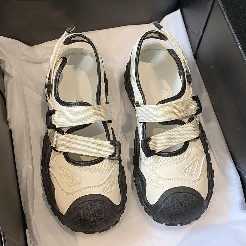 Сандалии на толстой подошве для женщин 2024 года, новые модные летние дышащие повседневные туфли на высоком каблуке с полыми носками, женские сандалии Zapatos Mujer