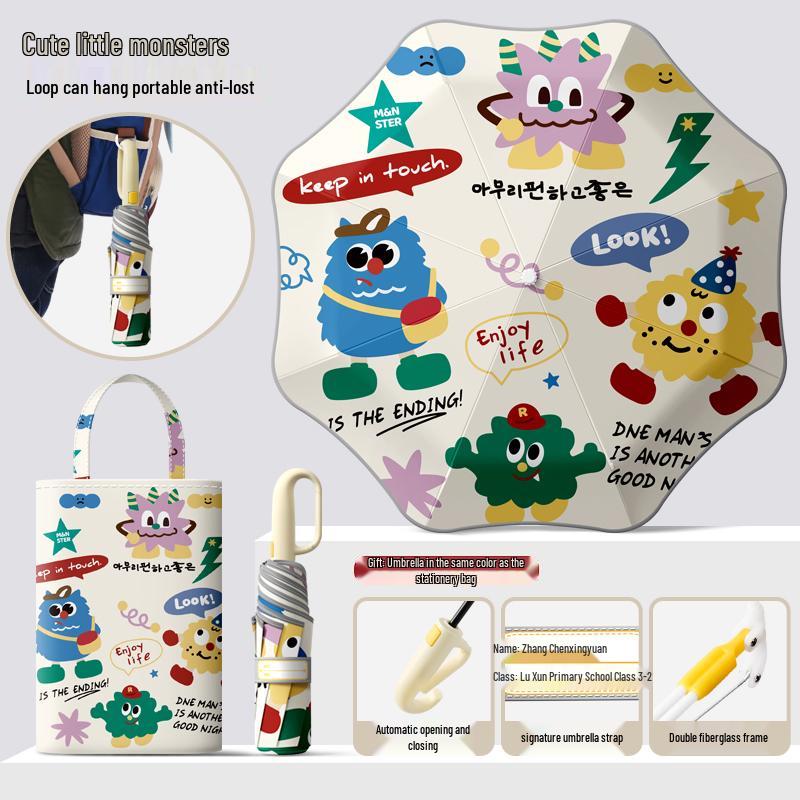 Автоматический складной детский зонт двойного назначения с кольцевой пряжкой – Защита от солнца для школьников и школьниц