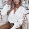 Autumn/Winter Long-sleeved V-neck Lace-Panel Blouse for Women