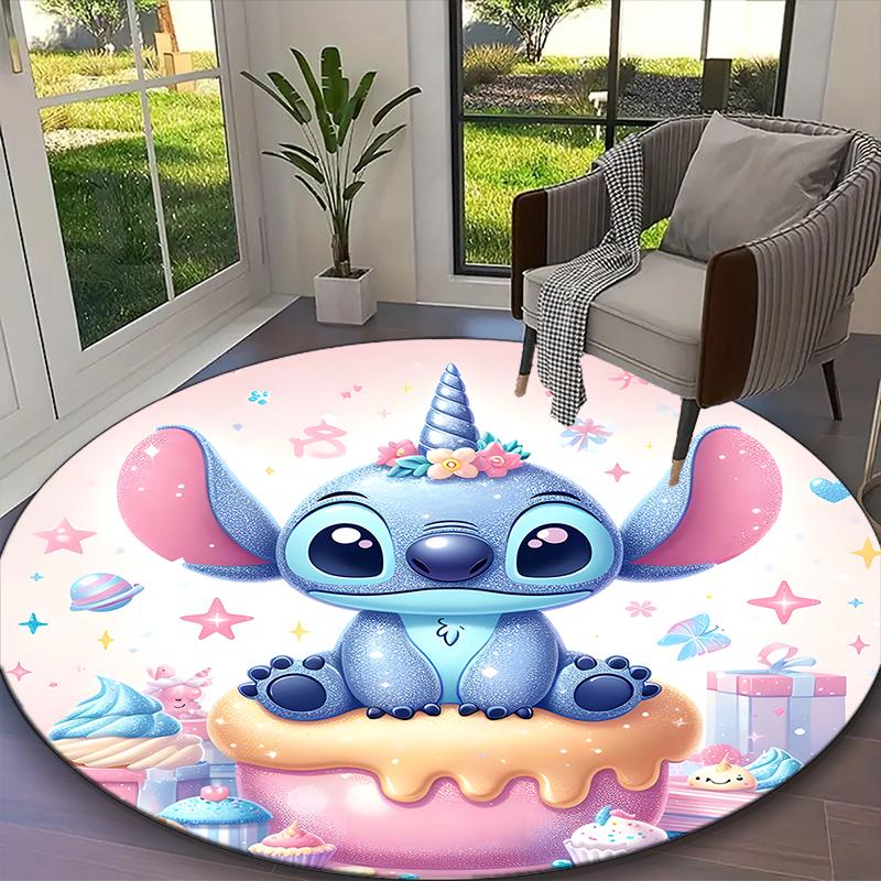 1pc Office Carpet, Stitch Beach Pastel Floral Sunset Chair Rug, Living Room Printed Round Rug, Home Chair Floor Mat