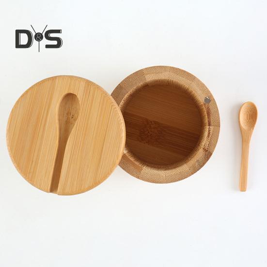 Бамбуковая солонка с магнитной поворотной крышкой, круглая солонка для хранения соли, перца, сахара, трав, функциональный контейнер для специй, емкость для хранения