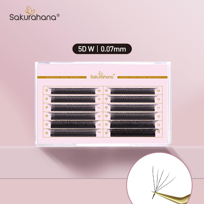 SAKURAHANA Automatic Flowering W Shaped Bloom 3D 4D 5D Premade Fans Natural Soft Professional Eyelashes for Makeup