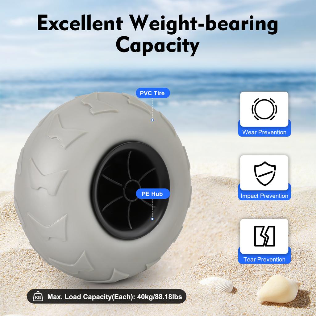 2-Pack 9" Balloon Wheels, Replacement Sand Tires for Kayak Dolly, Canoe Cart, Beach Buggy, All-Terrain Wheels, Wide Tread