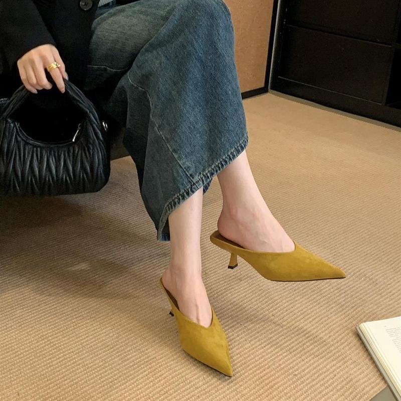 Fashion New Shallow Slingbacks Women Pumps Slipper Street Style Pointed Toe Party Mules Female Shoes