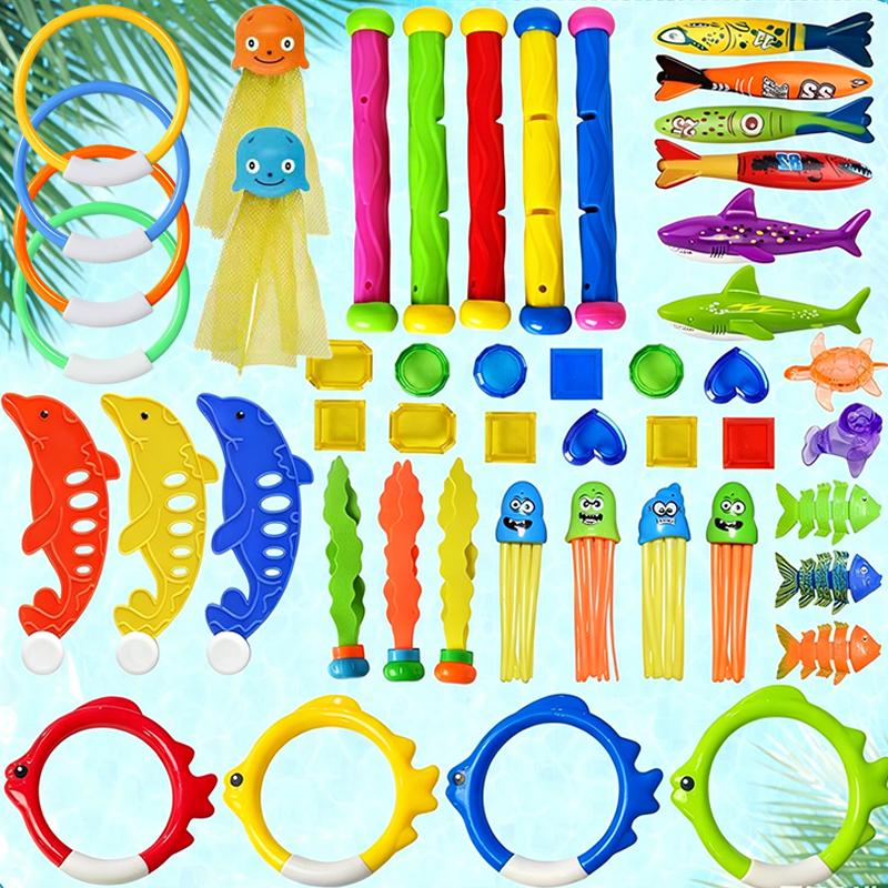 Swimming Pool Accessories Inflatable Pool Decoration Props Treasure Hunt Diving Set Torpedo Fish Water Rings Dolphin Gifts Tmz