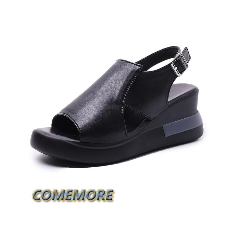 Модные новые летние женские сандалии с открытым носком, большие размеры, уличные тапочки, повседневные женские ортопедические сандалии с пряжкой на танкетке 2024