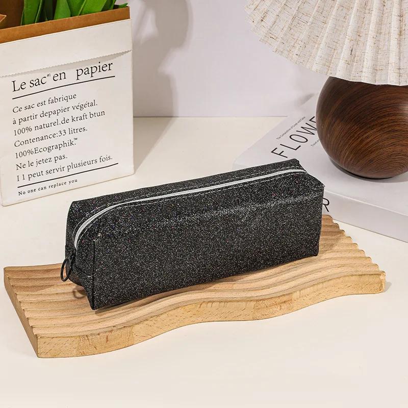 Пенал с блестками, пенал-косметичка, однотонный, большой вместимости, с пайетками, школьные принадлежности, пенал для девочек