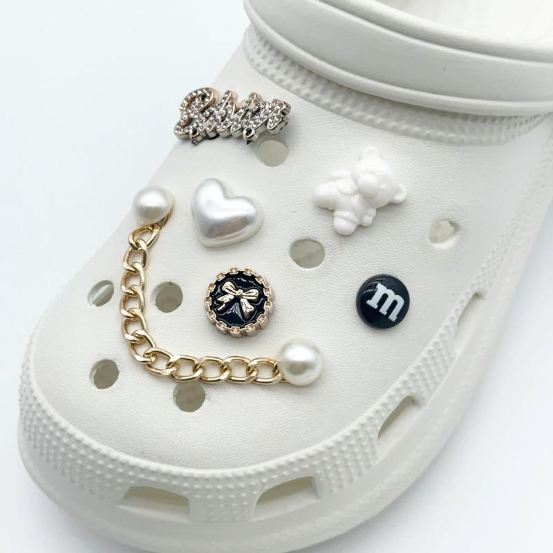 12 шт. подвеска для обуви Crocs DIY металлическая цепочка жемчужные стразы украшения для обуви пряжка для Croc подвески отверстия обувь аксессуары
