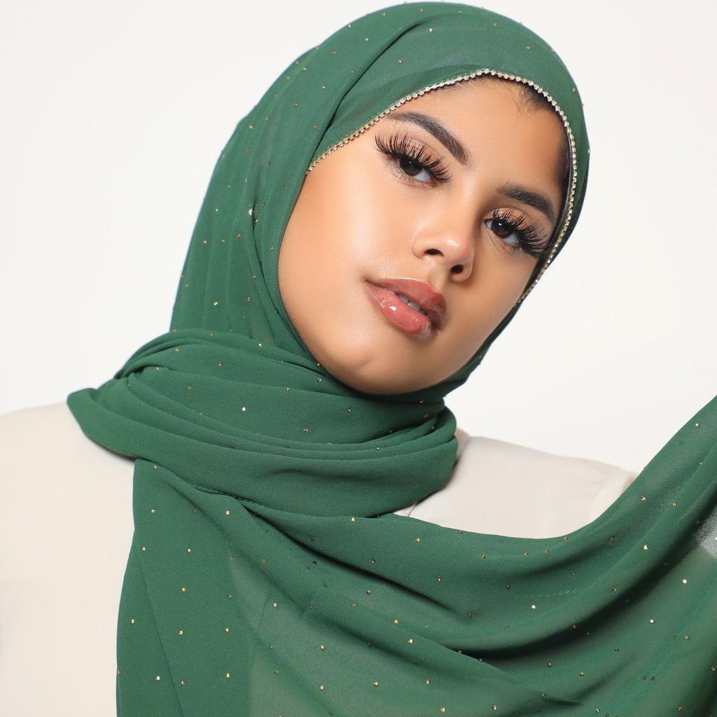 Хиджабы из шифона с бриллиантами Шарфы Женские мусульманские шали Стразы Головной платок Обёртывания Тюрбан Исламская одежда Однотонная бандана Bufandas