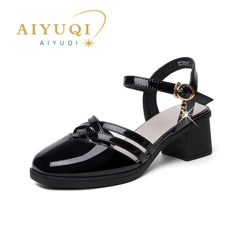 Модные сандалии-гладиаторы AIYUQI Лето 2025 Новые из натуральной кожи Женские сандалии Закрытый носок Большой размер Модные сандалии Женские