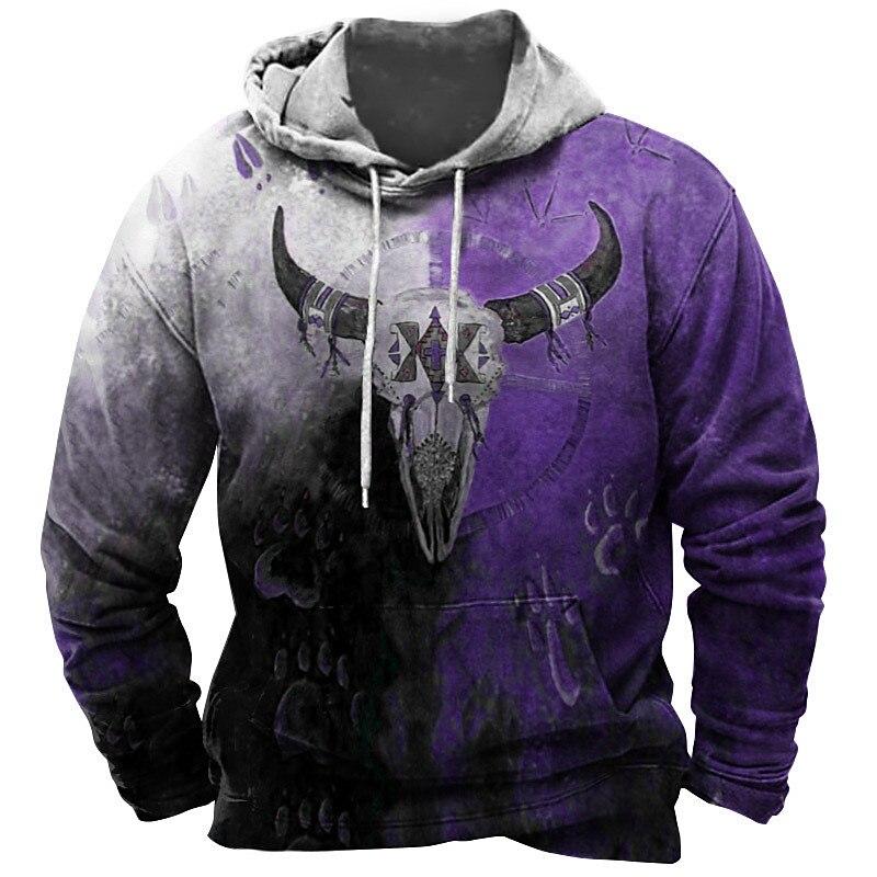 Мужская толстовка с капюшоном Western Cowboy Hooded Sweatshirt North America Demon Wendigo Printed Oversize Harajuku Clothes Vintage Streetwear