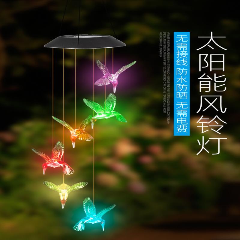 Синие колокольчики ветра Генерация солнечной энергии Для двора Наружное украшение Подвеска колокольчиков ветра Солнечный колокольчик ветра с колибри