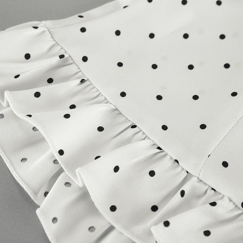 Французский ретро атласный костюм в горошек v-образный вырез топ с поясом юбка-рыбка с высокой талией атмосферный комплект из двух предметов