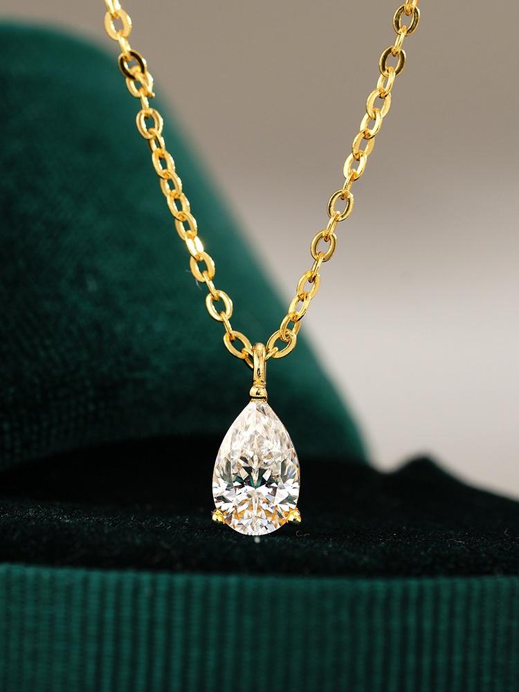 925 Sterling Silver 1CT Pear Cut Moissanite Pendant Necklace for Women – 14K Gold Plated Solitaire Jewelry