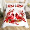 Red Cardinals Bedding Set King Queen Size Watercolor Pine Cones Duvet Cover Cute Birds Comforter Cover Romantic Love Quilt Cover