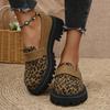 Fashion Fashion Leopard Suede Loafers Shoes Women 2025 Summer Round Toe Medium Heel Pumps Casual Slip On Driving Shoes Plus Size 43