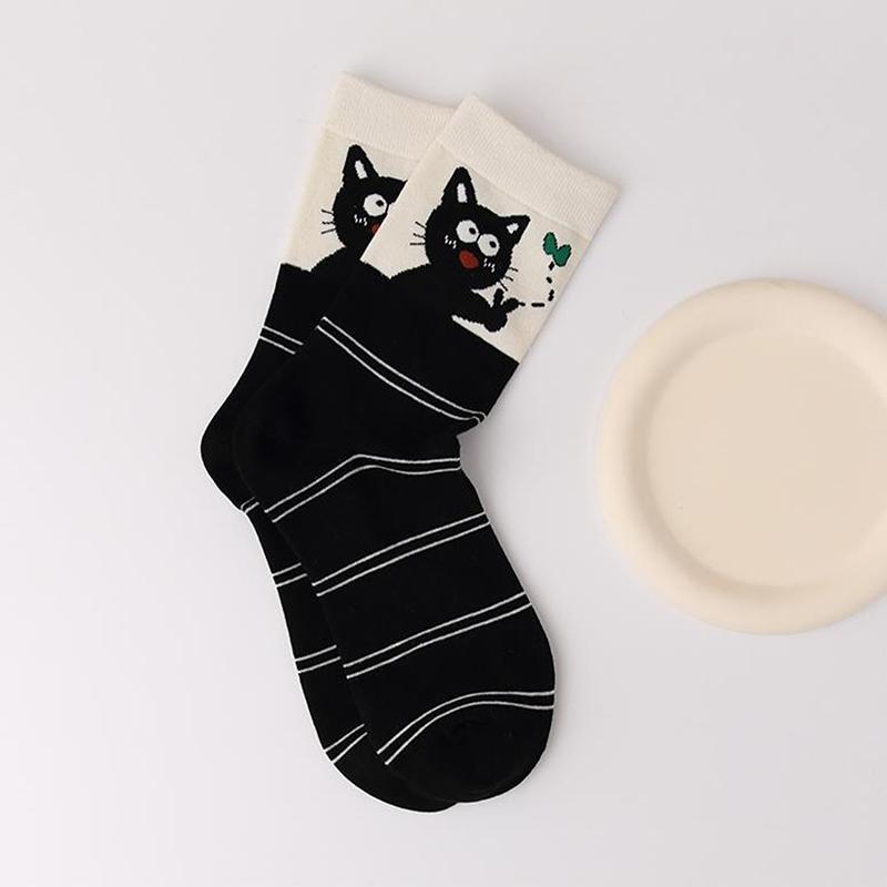 Милые забавные кошачьи носки средней длины Мягкие теплые утолщенные носки Дышащие носки для сна Домашние носки Носки в горошек Подарки для девочек
