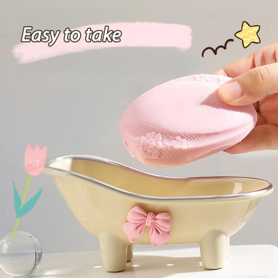 Versatile Soap Dish with Drain Holes Bow-knot Design Easy To Clean Decorative Bathtub Shaped Soap Tray for Bathroom
