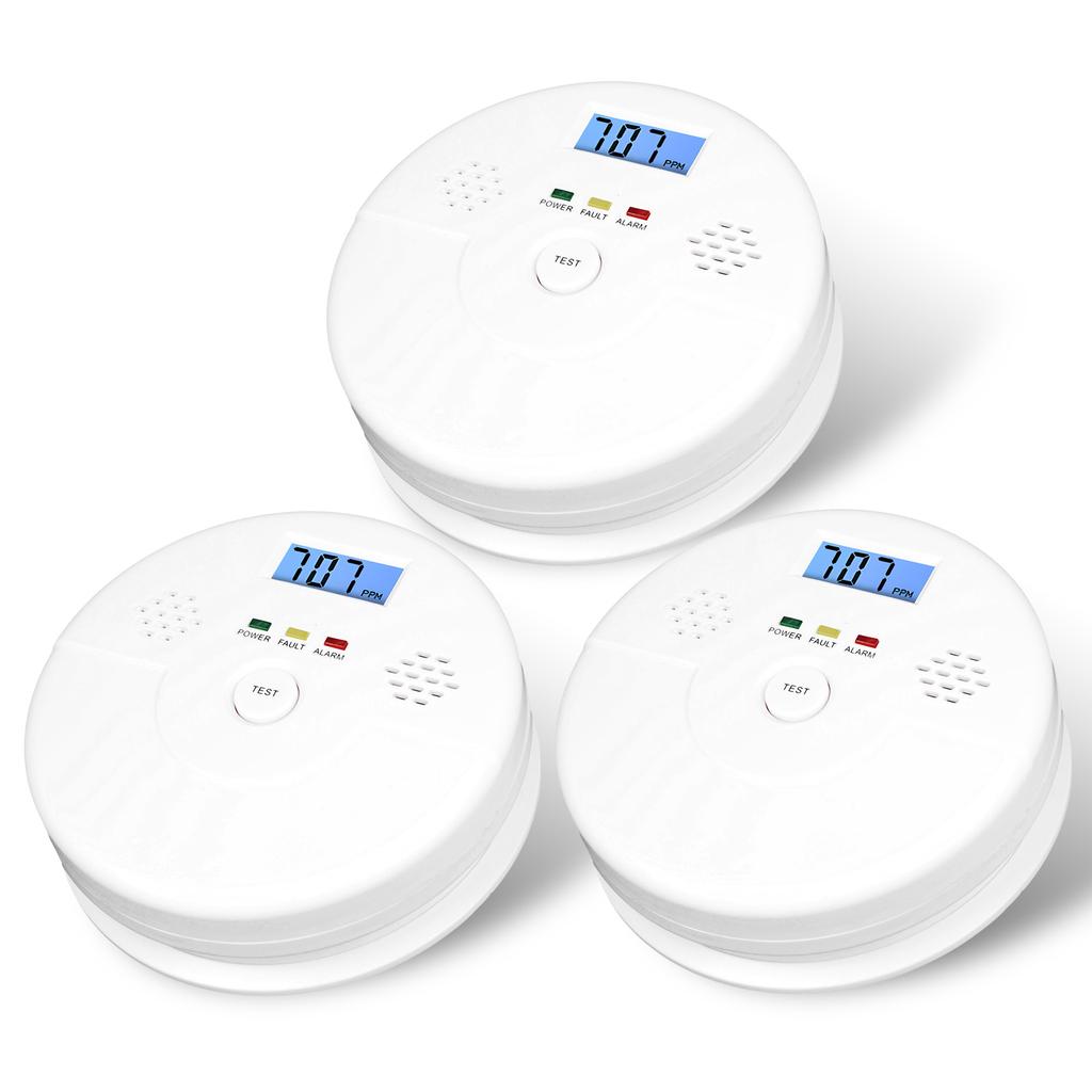 3 упаковки детектора угарного газа, ЖК-цифровой дисплей, сигнализация 85 дБ, работа от батареи, монитор CO, сигнализация