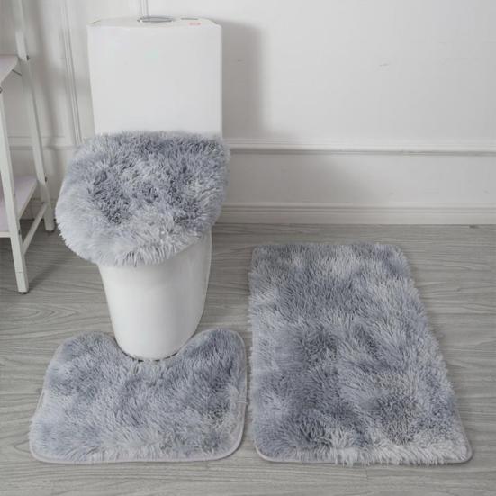 3Pcs/Set Bathroom Rug Absorbent Non Slip Floor Mat U-Shaped Plush Mat Toilet Lid Cover Mat with Rubber Backing for Bathroom Shower Toilet
