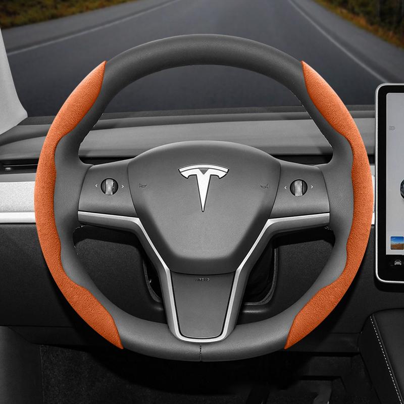 Подходит для Tesla Нескользящая Пряжка Сегментированная Замшевая Накладка на Руль Подходит для Модели 3 Highland 2024 Y X S Juniper Cybertruck Аксессуары