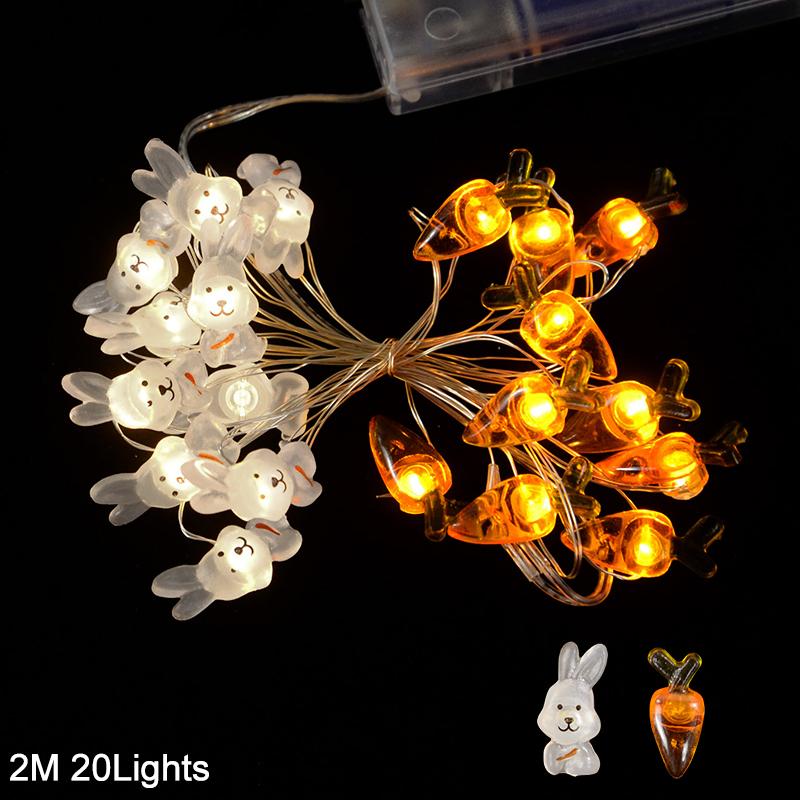 2M 20LED пасхальный кролик гирлянда морковка цыпленок яйца гирлянда счастливой пасхальной вечеринки украшение для дома дети подарок 2024