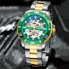 Classic Watch Men Unique Dial Green Watches Luxury Gold Skeleton Automatic Mechanical Wristwatches Men Fashion Watches
