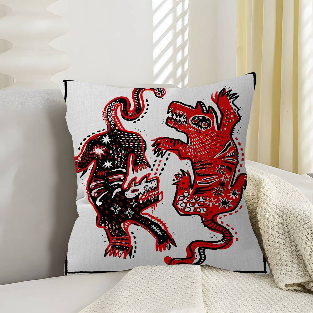 Folk Art Animal Abstract Paintings Pillow Cover Design cushion Cover decor Holiday Decorati