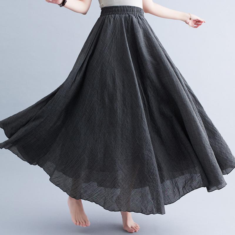 Летняя новая юбка большого размера из хлопка и льна, женская эластичная юбка с высокой талией, А-силуэта, повседневная свободная юбка, женская элегантная однотонная модная женская длинная юбка 26373