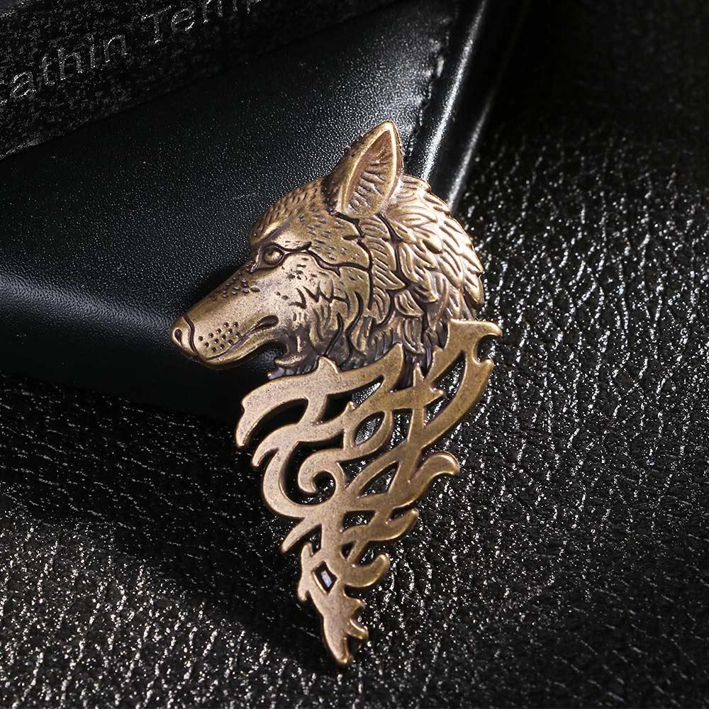 Women Nordic Goth Black Metal Bronze Viking Shirt Accessory Badge Wolf Head Brooch Lapel Pin